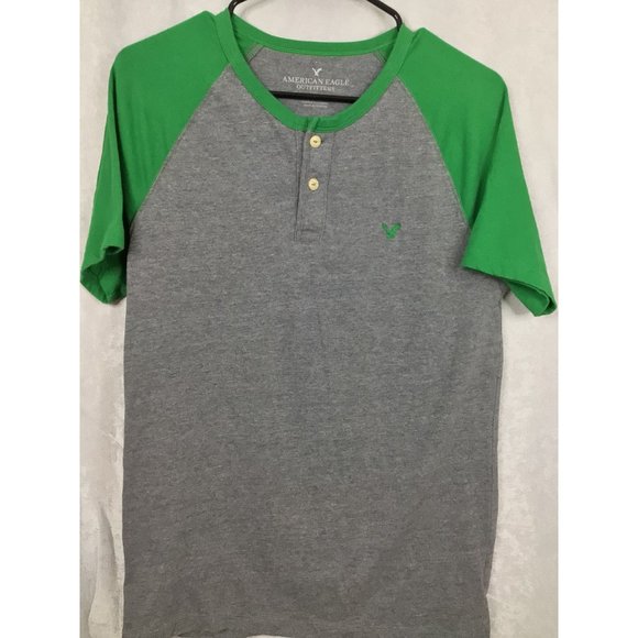 American Eagle Outfitters Mens T Shirt Size S Gray Green Short Sleeve 2 Button - Picture 7 of 7